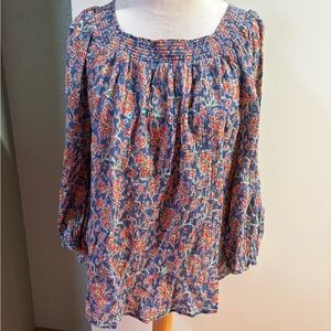 Chaps Blue and Red Floral Blouse